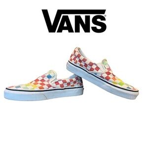 EUC Van’s Rainbow checkered slip on shoes
